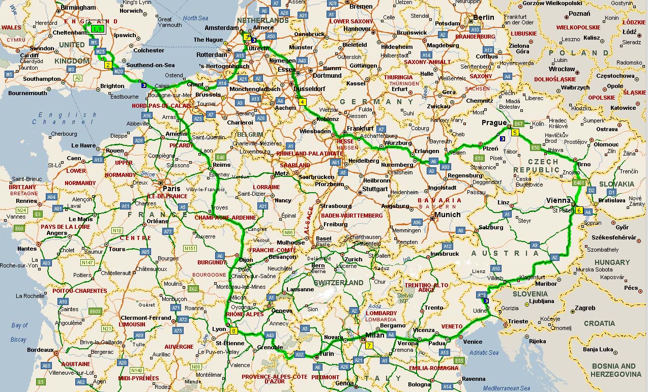 Map of the Modball 2007 European route